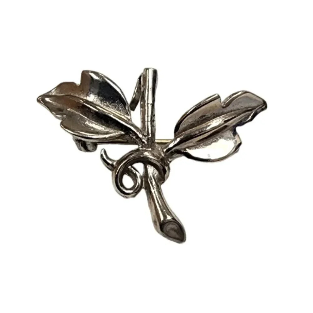 Vintage 60s-70s Spiral Leaf Brooch Pin Silver Tone